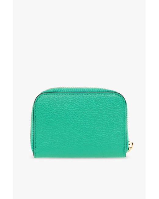 Ferragamo Green Leather Wallet With Logo