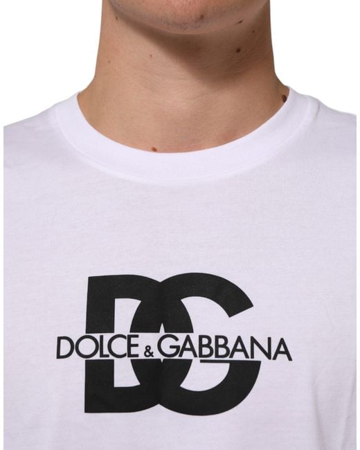Dolce & Gabbana White Logo Print Cotton Crew Neck T-Shirt for men