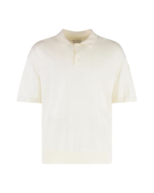 Moncler White Short Sleeve Polo Shirt Silk for men