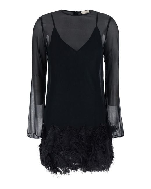 Semicouture Black Mini Dress With Feather Details