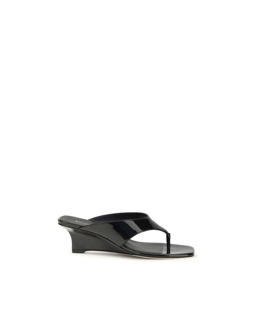 Stuart Weitzman Black Calf Leather Bos Taurus Wedge Sandals
