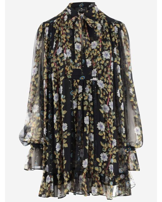 Etro Black Silk Dress With Floral Pattern