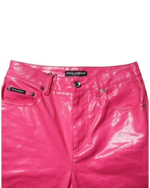 Dolce & Gabbana Pink Ruched Leather Pants