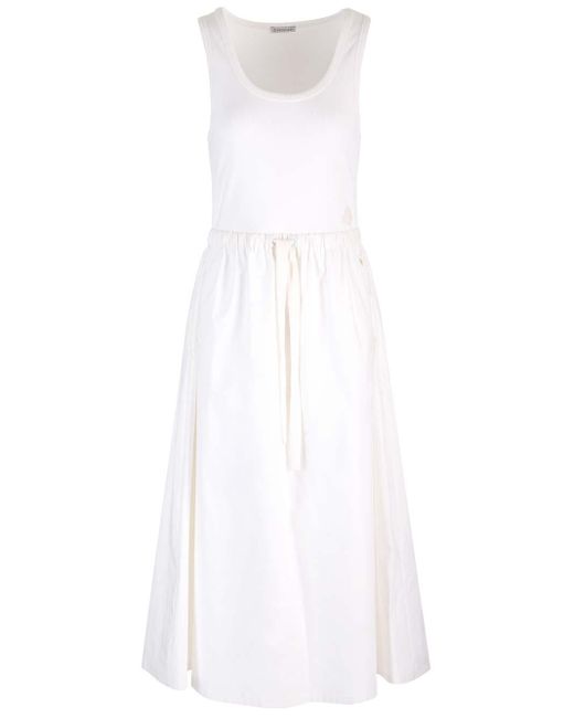 Moncler White Midi Dress With Flared Skirt