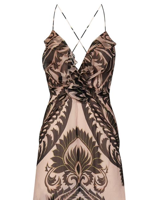 Etro Natural Long Silk Dress With Graphic Print
