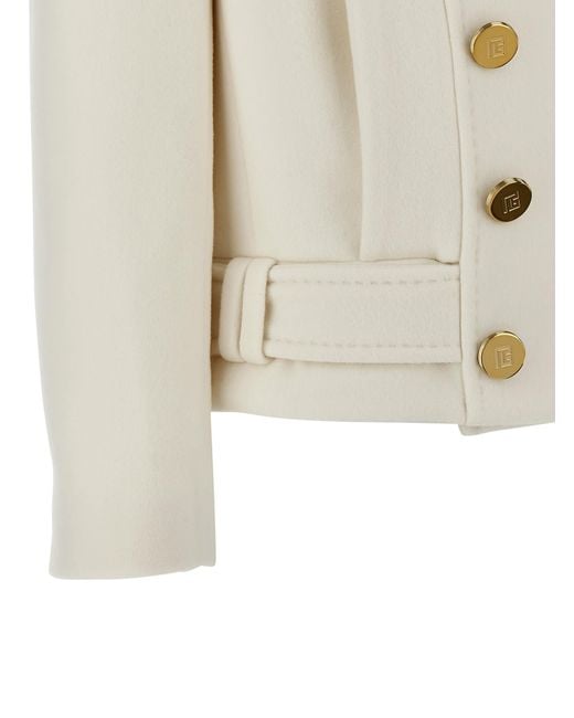 Balmain Natural Double-Breasted Coat Coats And Trench Coats