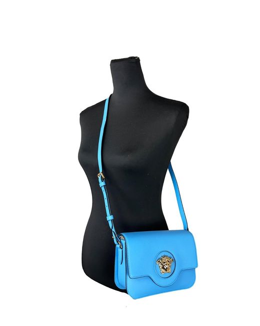 Versace Blue La Medusa Leather Shoulder Crossbody Bag Purse