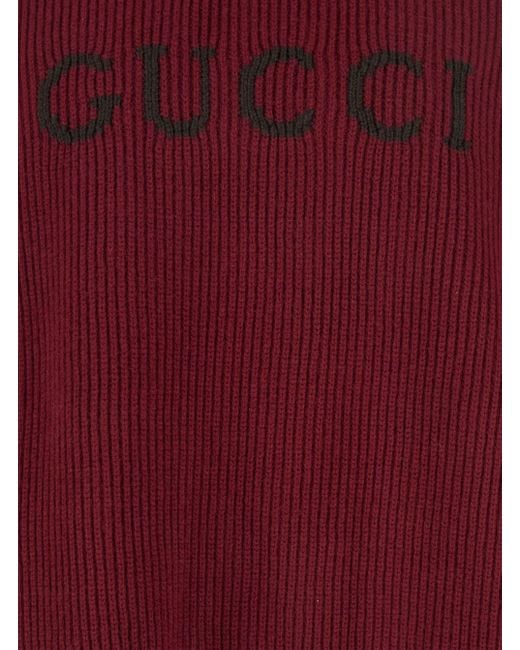 Gucci Red Bordeaux Crewneck Sweater With Logo Lettering Embroidery On The Front for men