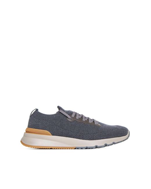 Brunello Cucinelli Blue Wool Knit Sneakers for men