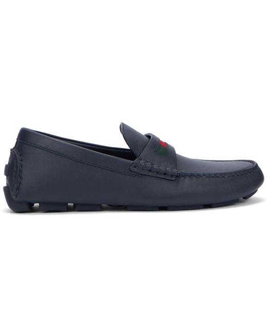Gucci Blue Leather Driver Moccasin Calf Skin Loafers for men