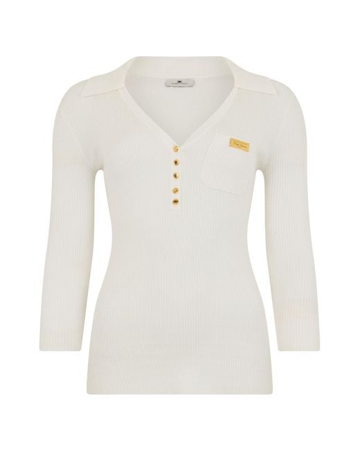Elisabetta Franchi White Polo Shirt Slim-Fit Lyocell