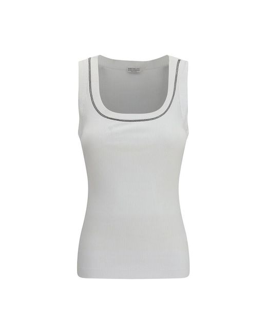 Brunello Cucinelli Gray White Cotton Sleeveles T