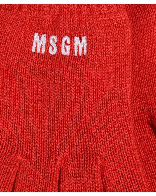 MSGM Red Knitted Gloves