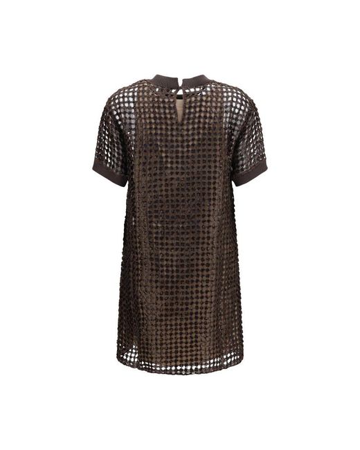Brunello Cucinelli Brown Silk Cocktail Dress