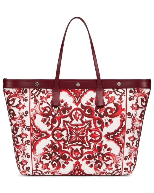 Dolce & Gabbana Red Tote Bag Majolica Print Cotton for men