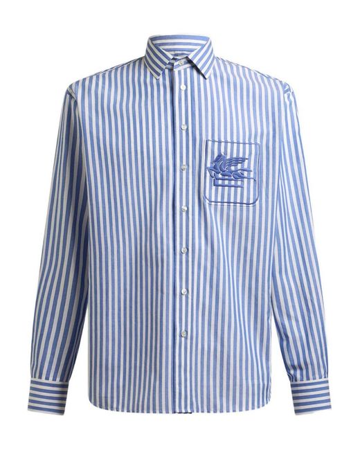 Etro Blue Button-Down Shirt Cotton for men