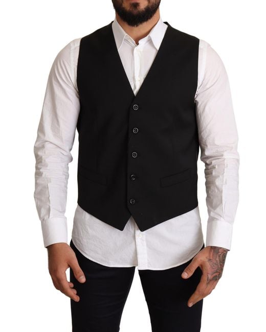 Dolce & Gabbana Black Formal Dress Vest Polyester Wool Elastane for men