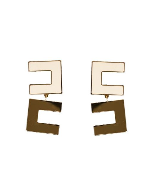 Elisabetta Franchi White Earrings With Butter/ Enamelled Logo