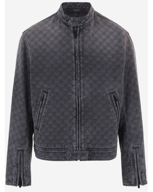 Gucci Gray Denim Jacket Gg Jacquard Cotton for men