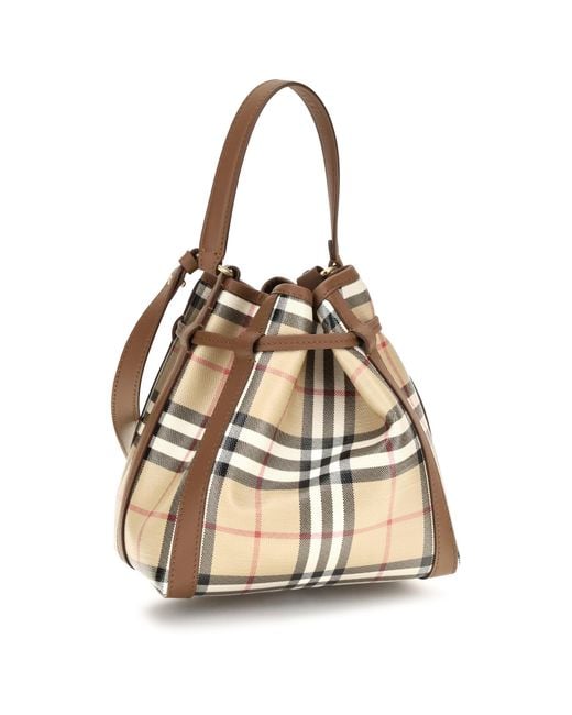 Burberry Natural Mini Check Bucket Bag Calf Leather Bos Taurus