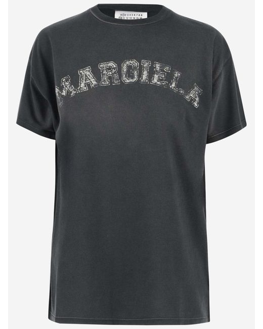 Maison Margiela Black Cotton T-shirt With Logo