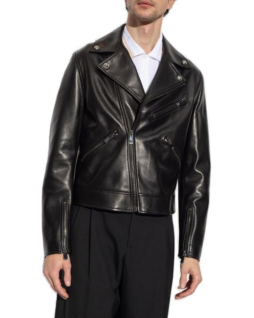 Versace Black Leather Biker Jacket for men