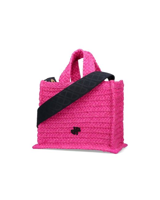 Patou Pink Raffia Mini Tote Bag