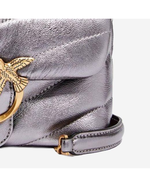 Pinko Gray Shoulder Bag Love Baby Leather