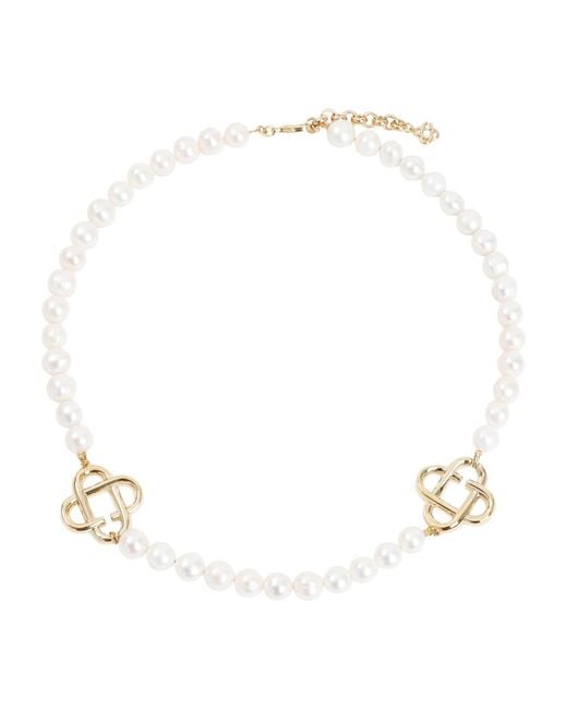 Casablanca White Pearl Logo Necklace for men