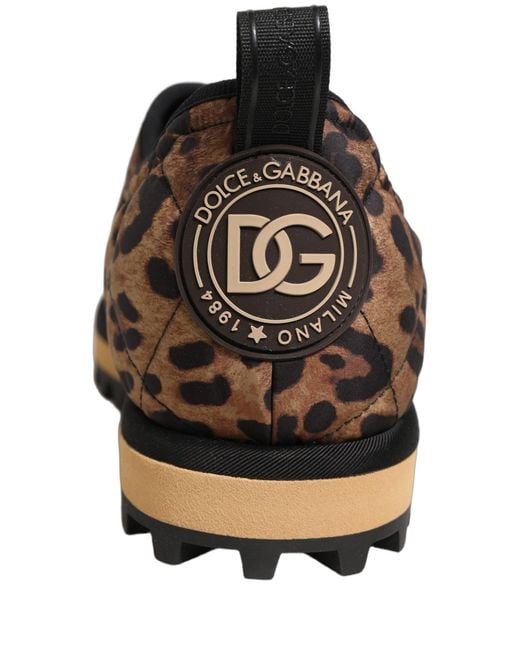 Dolce & Gabbana Gray Leopard Print Quilted Sneakers Shoes Elastane Polyester Viscose for men