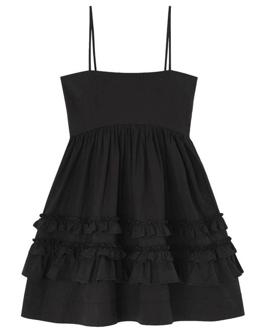 Ganni Black Cotton Mini Dress Organic