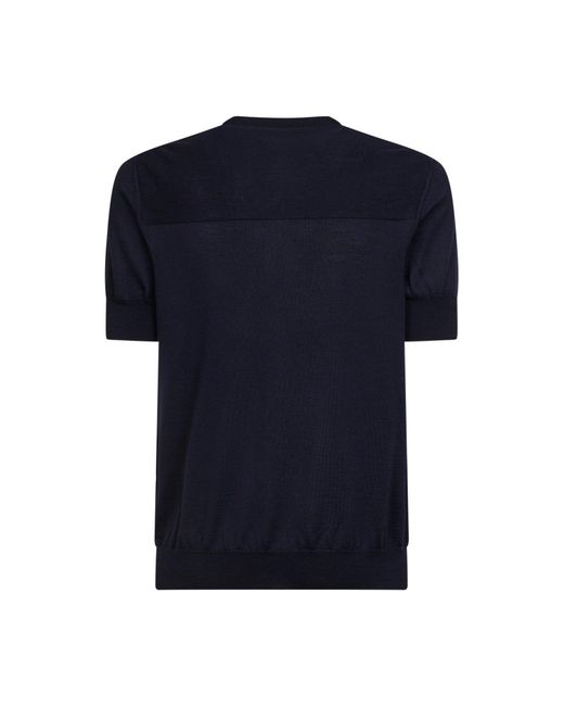 Jil Sander Blue Wool Knit Short-Sleeved Sweater for men