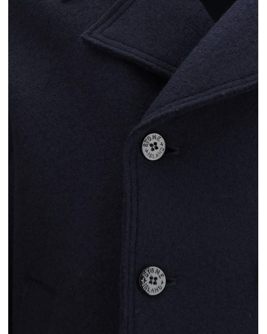 Stone Island Blue Wool Felt Coat for men
