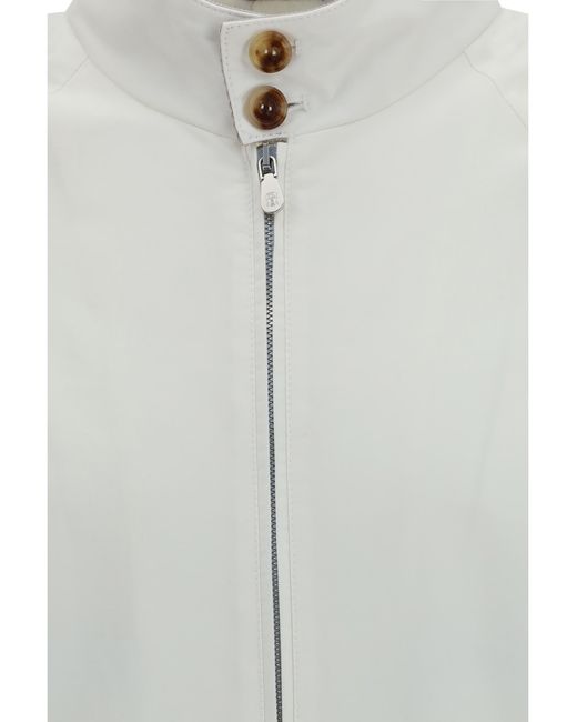Brunello Cucinelli White Windproof Zip Jacket Off/Panama/Spago Cotton for men