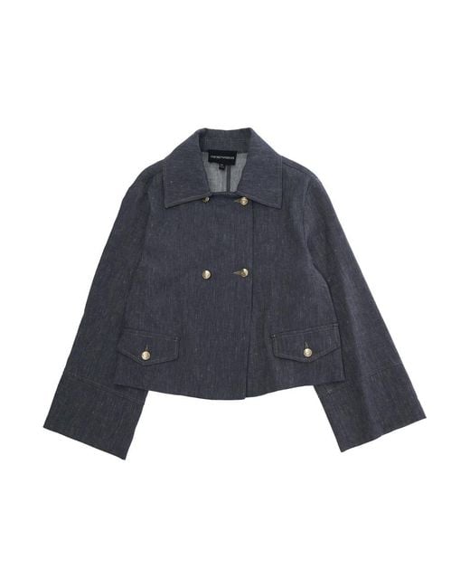 Emporio Armani Blue Double-Breasted Jacket Linen Blazers