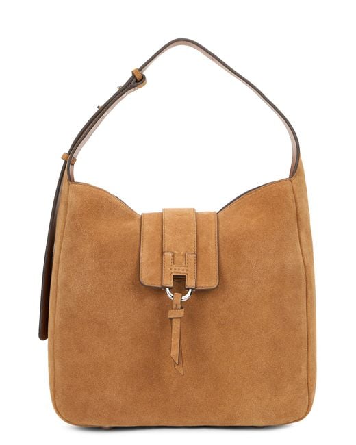 Hogan Brown Shoulder Bag Suede Calfskin Handbags
