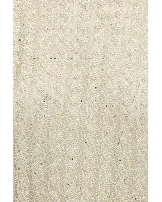 Brunello Cucinelli White Dazzling Cable Linen Sweater With Openwork Ribbing Linen; Nylon