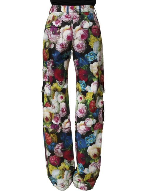 Dolce & Gabbana Pink Multicolor Floral High Waist Wide Leg Pants