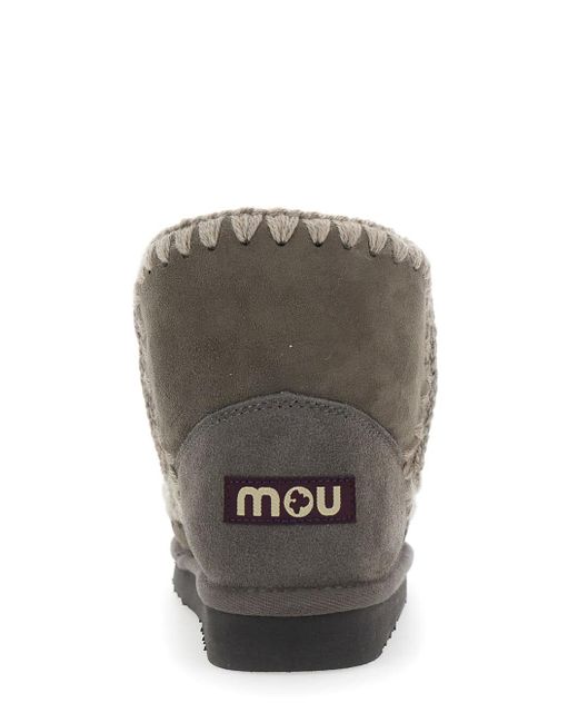 Mou Brown Eskimo Ankle Boots With Crochet Details And Logo Patch On The Rear
