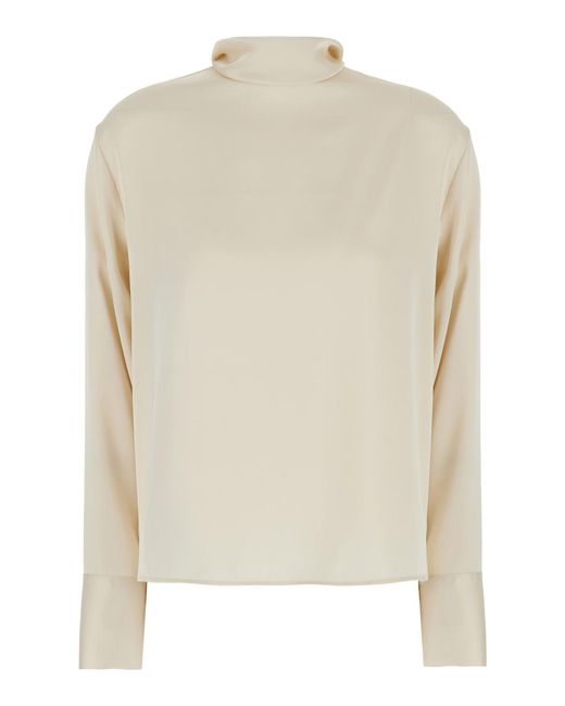 Le Plain White Blouse High-Neck Satin Blouses