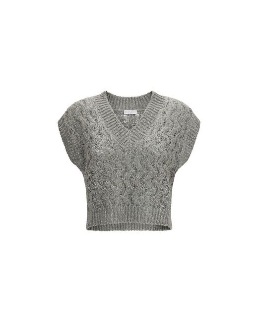 Brunello Cucinelli Gray Silk Sweatshirt Clothing
