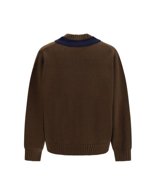Sacai Brown Wool Knit Cardigan With Integrated Scarf Merino Ovis Aries for men