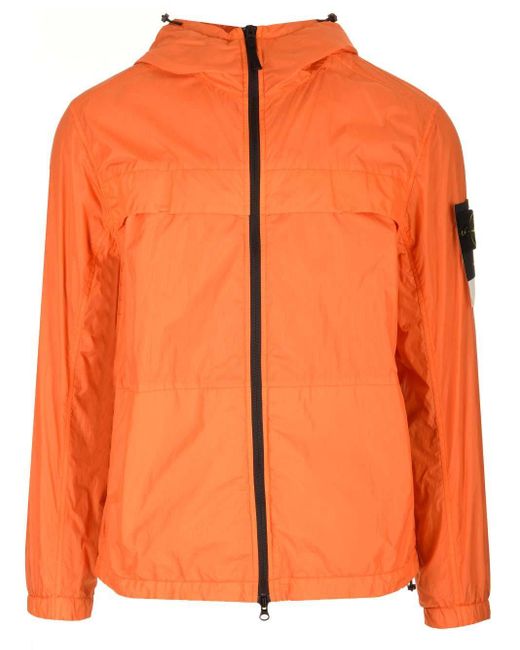 Stone Island Orange Crinkled Fabric Jacket for men