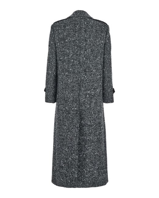 Le Plain Gray Double-Breasted Coat With Wide Notched Revers