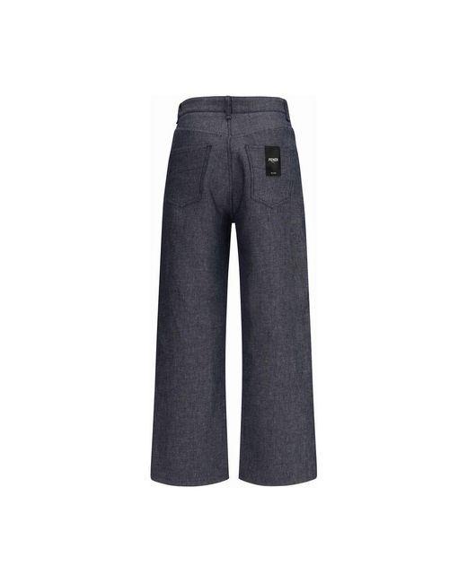 Fendi Blue Linen Relaxed Fit Jeans for men