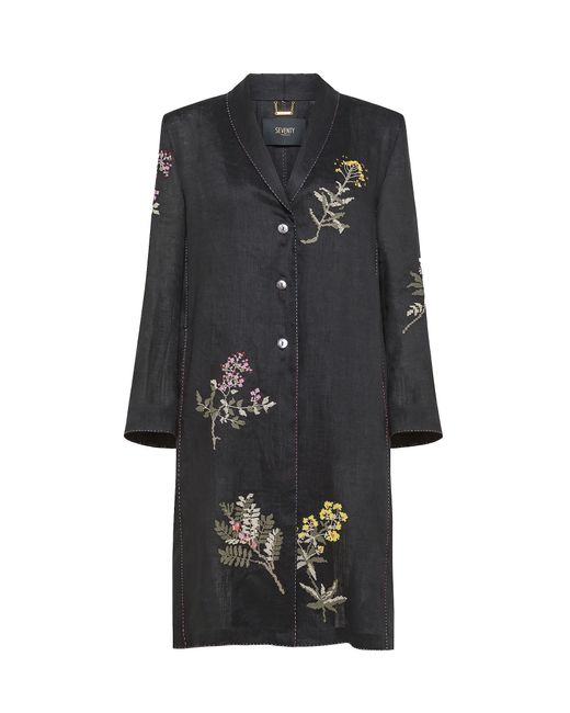 Seventy Black Hand-Embroidered Pure Linen Duster Coat