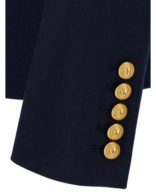 Balmain Blue Double-Breasted Jacket With Jewel Buttons