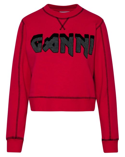 Ganni Red Fuchsia Cotton Sweatshirt