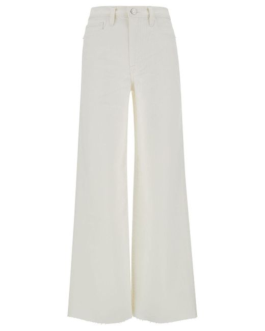 FRAME White 'Le Jane' Wide Leg Jeans With Tonal Buttons