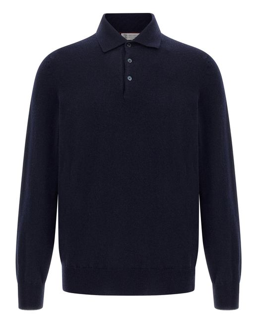 Brunello Cucinelli Blue Cashmere Polo Shirt for men